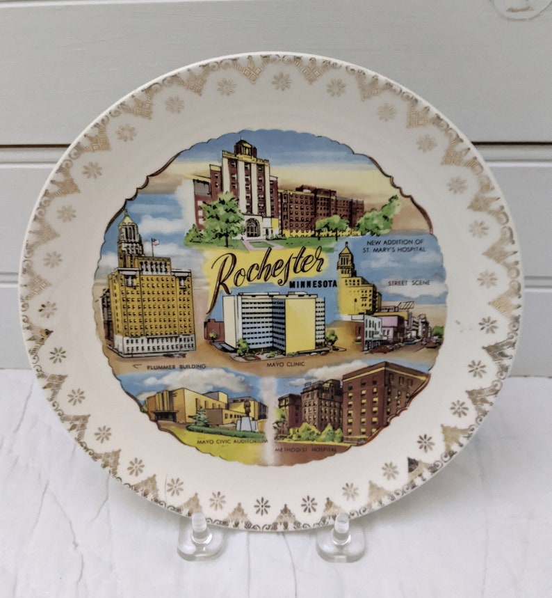 featuring the Mayo Clinic Vintage Rochester Minnesota Souvenir Plate