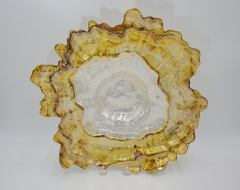 Turkish Oyster Shape Serving Platter; Yellow and White Ceramic Unique Platter