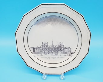 Choisy Le Roi Transferware Plate; Hotel De Ville De Paris; French Porcelain Plate; Collectible Plate; Antique French Plate