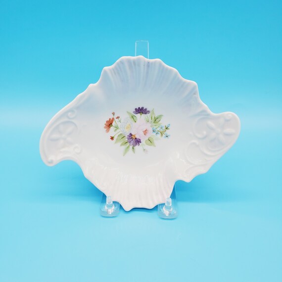 Ruffled Edge Oblong Trinket Dish Floral Trinket Dish Spare Change