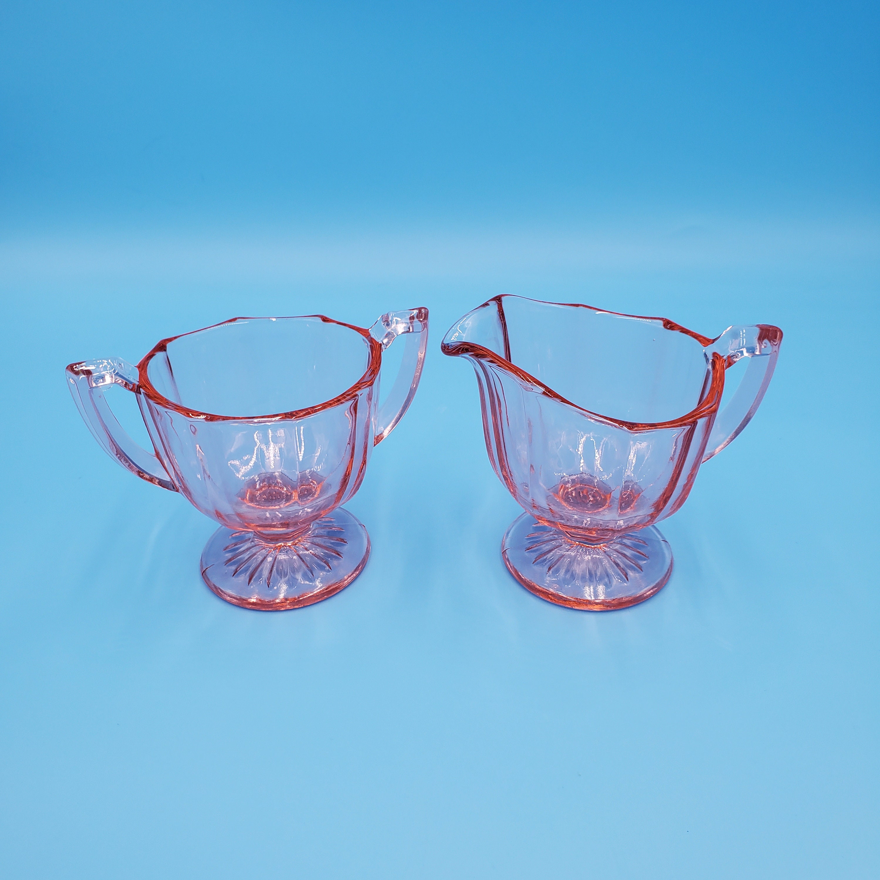 Pink Depression Glass Creamer and Sugar Etsy
