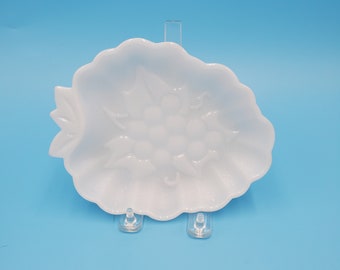 Hazel Atlas Grape Milk Glass Dish; White Glass Candy Dish