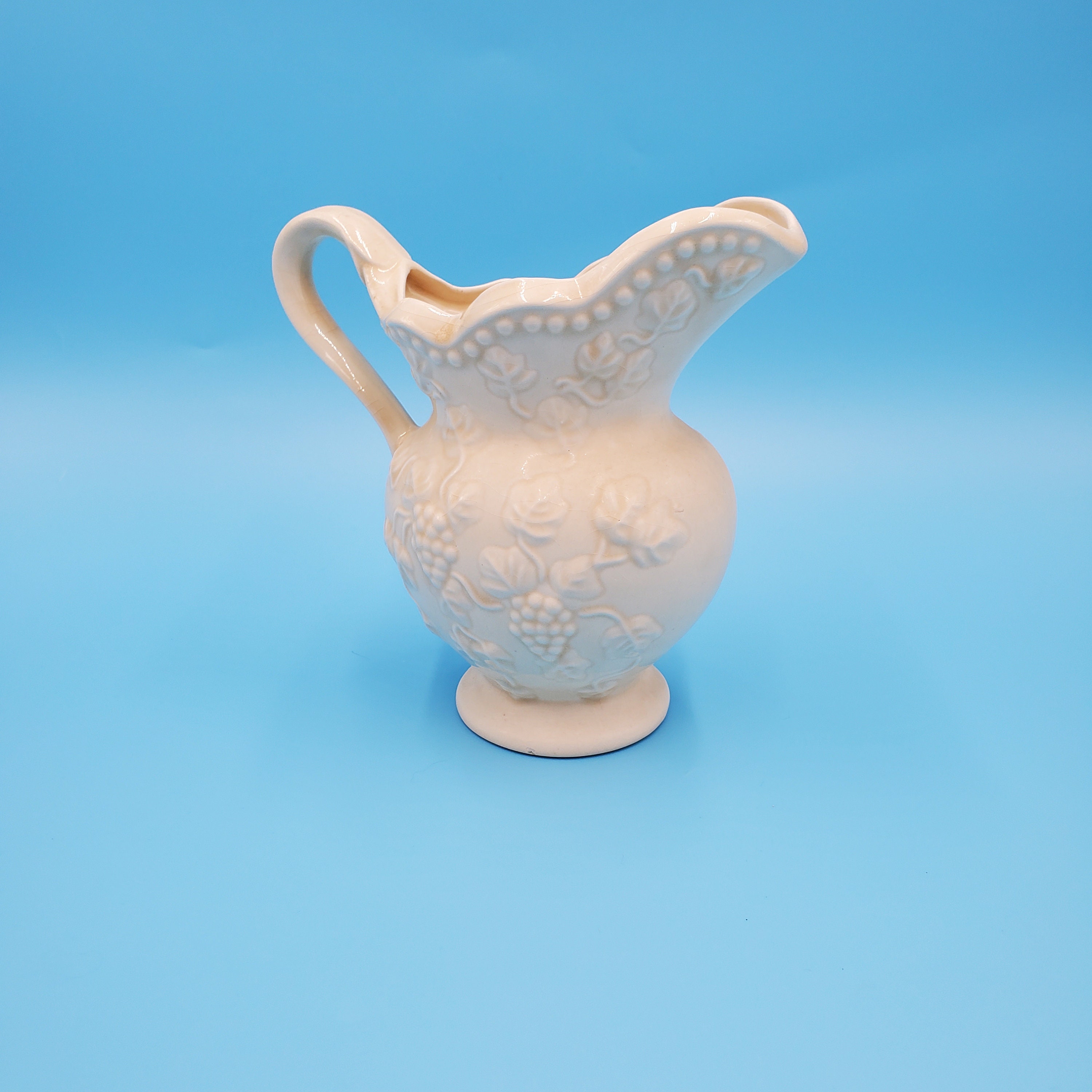 White Ceramic Pitcher Victorian Style Pitcher Grape Etsy