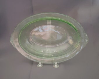 Jeanette Glass Divided Uranium Glass Relish Dish