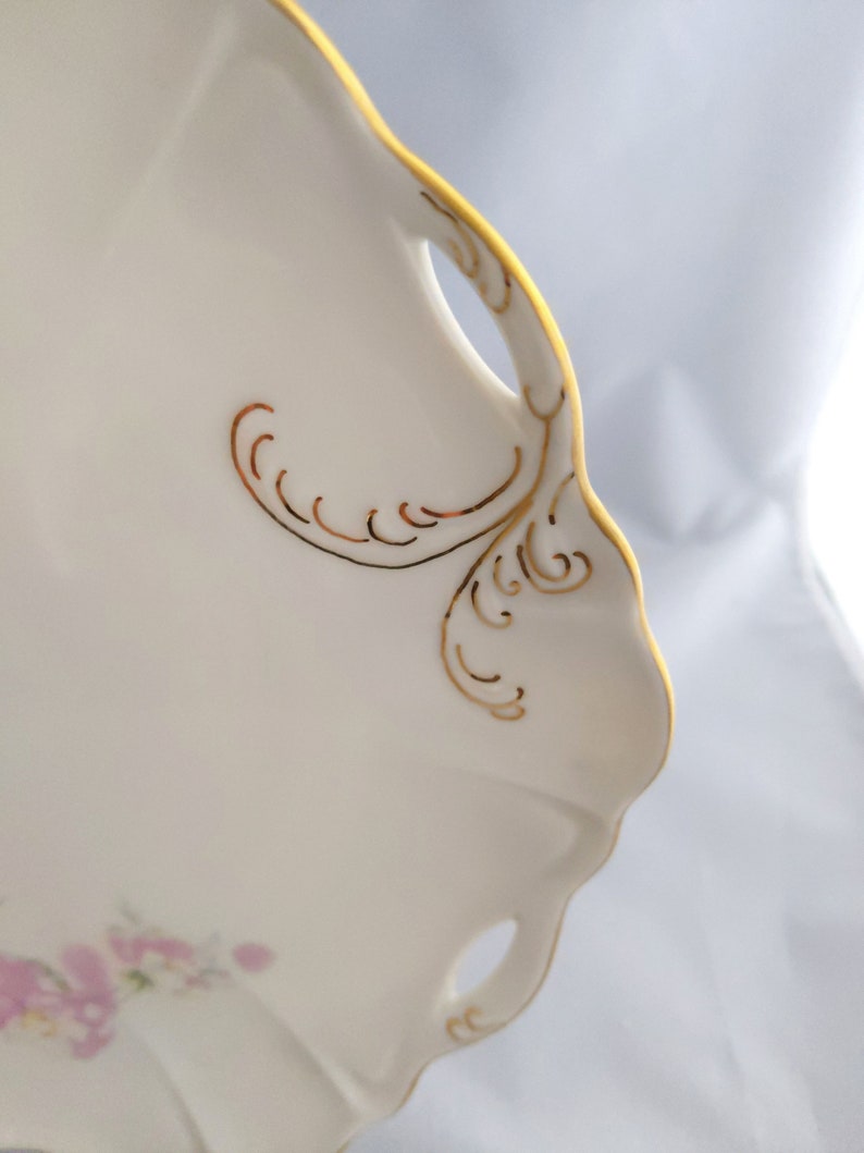 pink floral with gold trim vintage Hand painted decorative plate