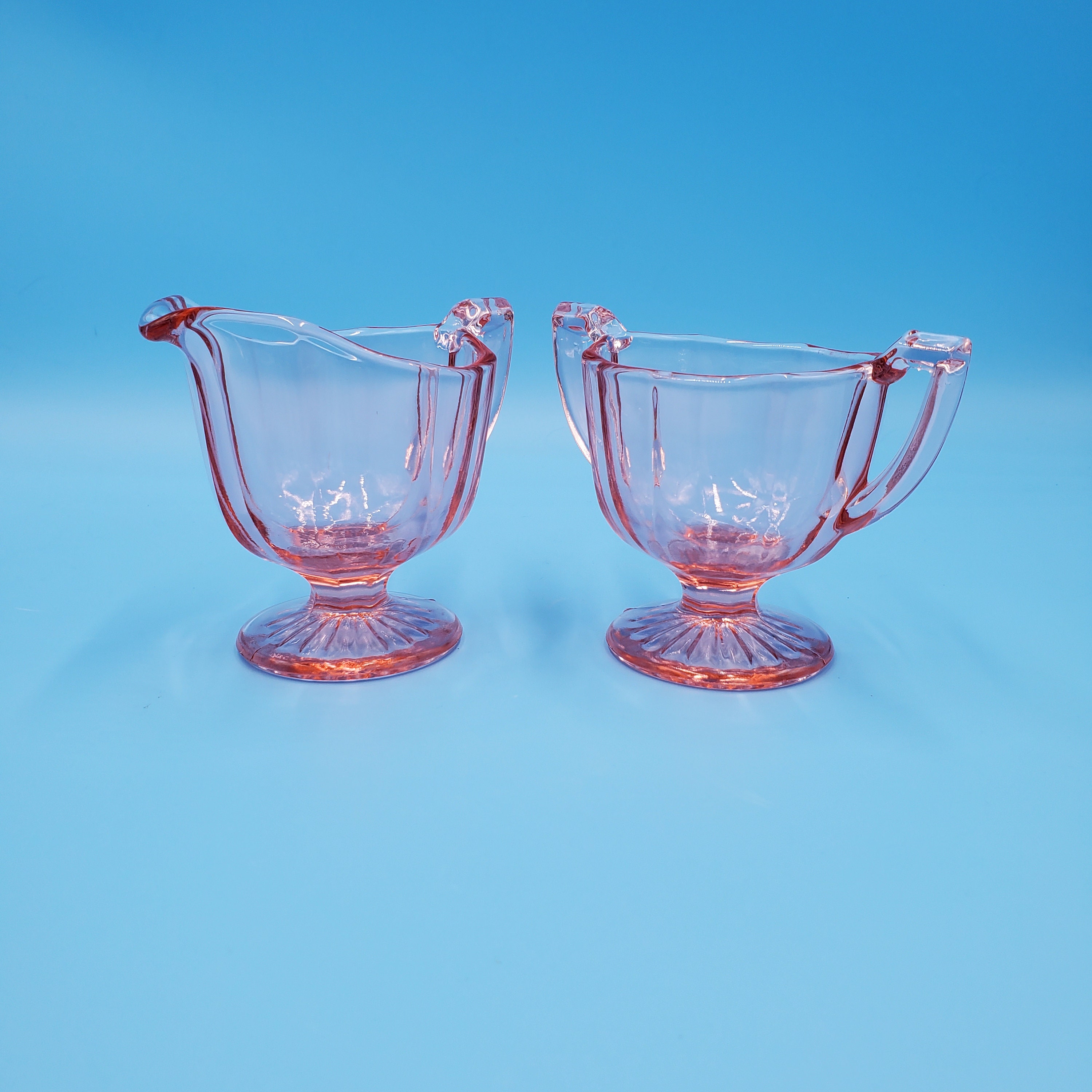 Pink Depression Glass Creamer and Sugar Etsy