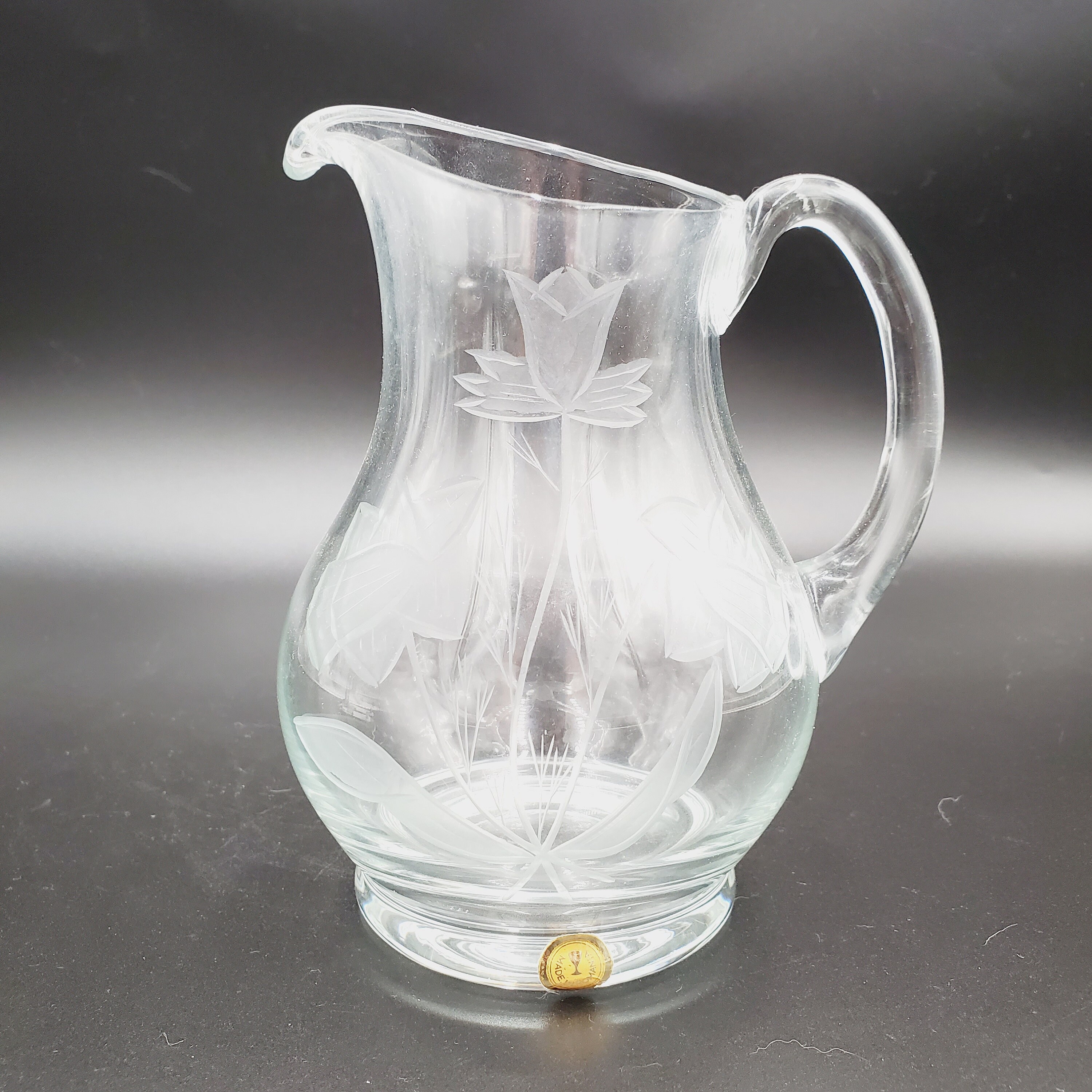 Etched Glass Water Pitcher Romanian Glass Pitcher Etsy UK