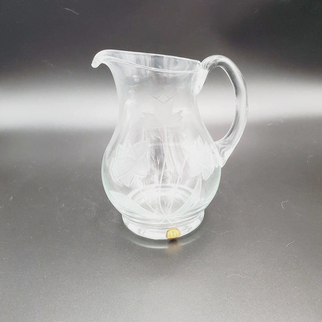 Etched Glass Water Pitcher Romanian Glass Pitcher Etsy