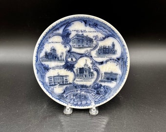 Piatto souvenir New Britain Ct Flow Blue Wheelock della Union Tea Company