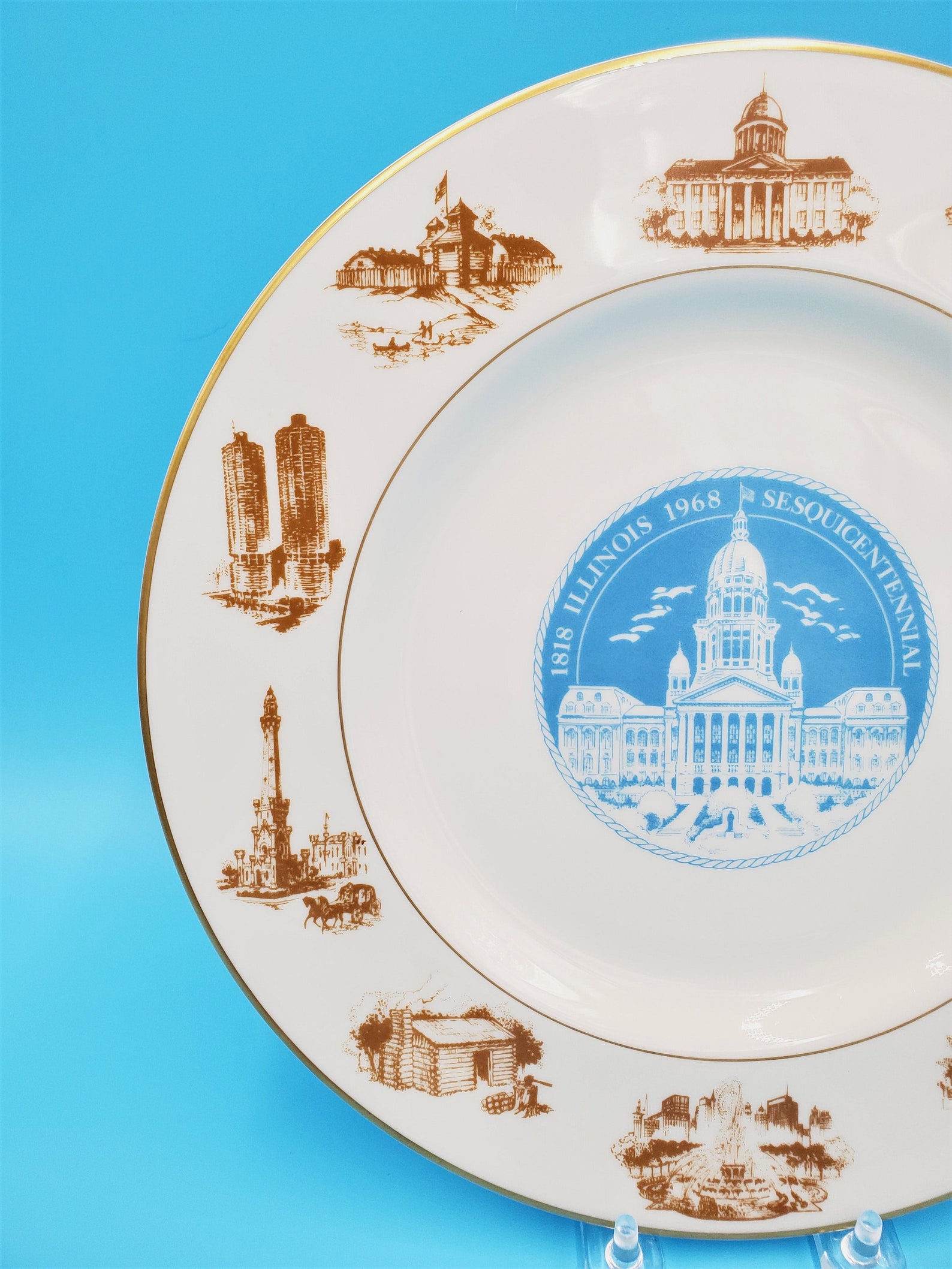 Illinois Sesquicentennial Collectible Plate/ Illinois Etsy