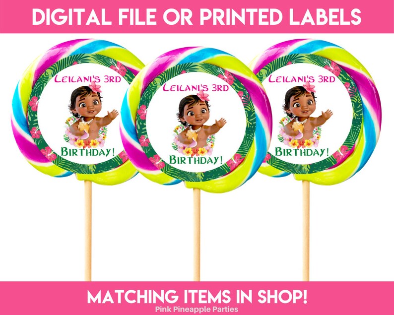 Baby Moana Birthday Stickers 2 Circle Labels PDF | Etsy