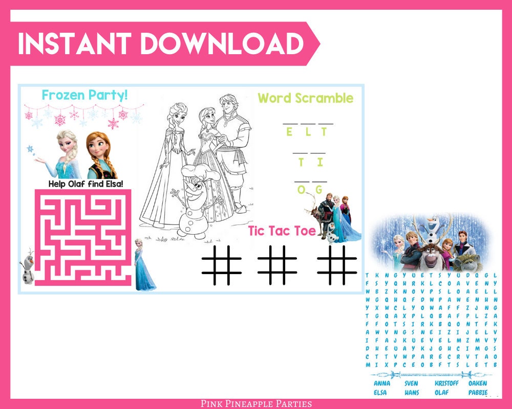 Frozen Party Placemat INSTANT DOWNLOAD Activity Mat | Etsy