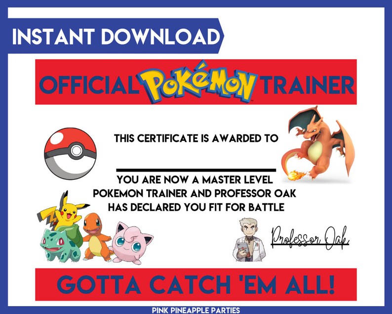Pokemon Trainer Certificate Printable Pokemon Trainer Certificate Printable