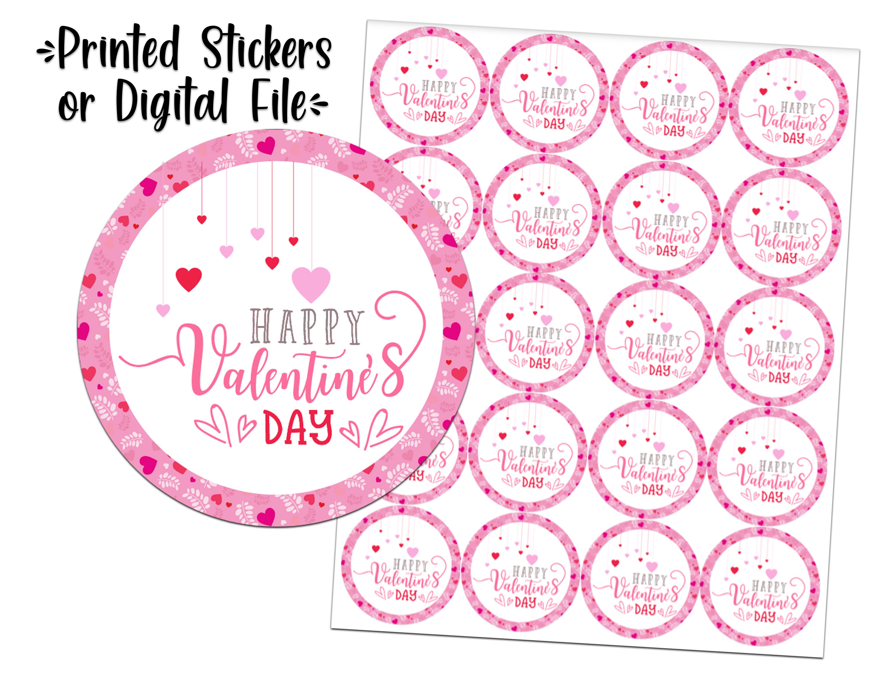 Happy Valentines Day Stickers 2 Circle Labels PDF | Etsy