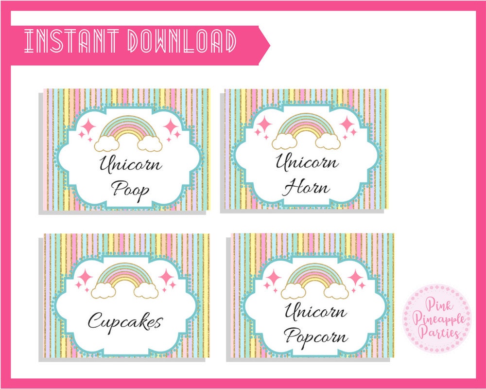 Unicorn Party Food Labels INSTANT DOWNLOAD | Etsy