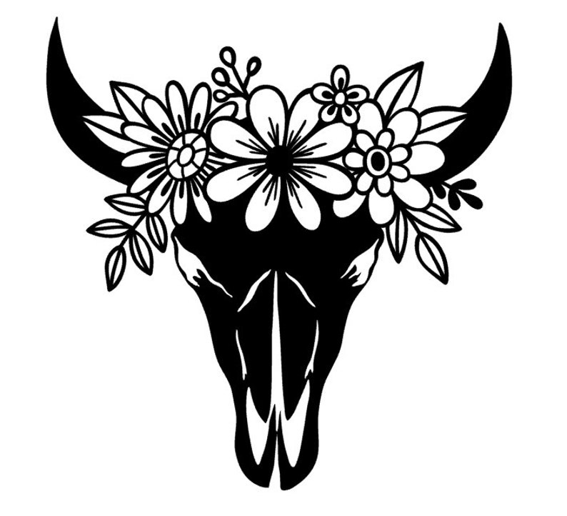 Boho Inspired Cow Skull w/ Floral Headband Vinyl Decal Etsy
