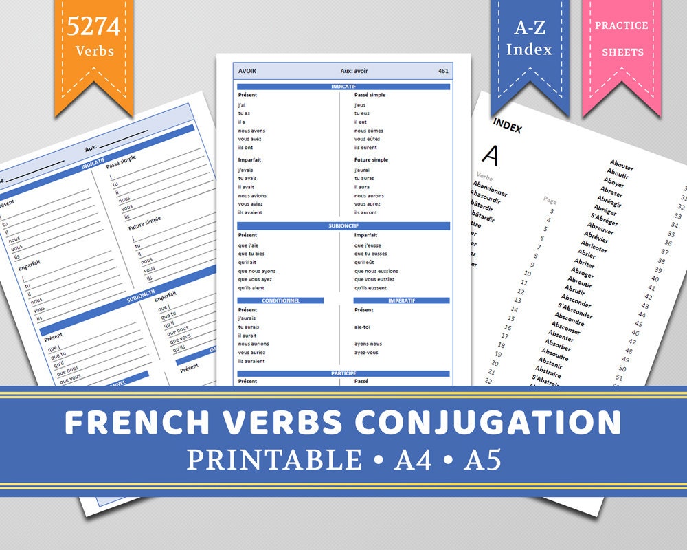 french verbs conjugation set practice worksheets printable etsy