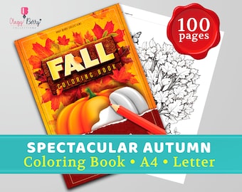 Autumn Coloring Book, 100 Fall Illustrations (Digital Download)