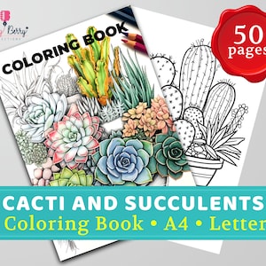 Colores del desierto: Un libro para colorear imprimible con temática de cactus / 50 páginas / Tamaño A4 y carta - cactus y suculentas, patrones, mandalas, +