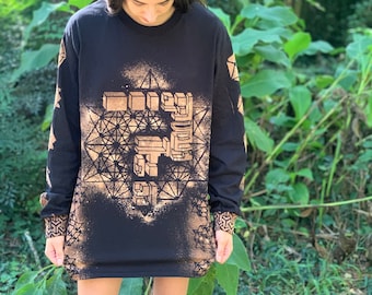 Bleach Dye Tipper Sacred Geometry 64 point Star Long Sleeve Shirt V2