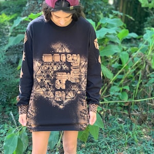 Bleach Dye Tipper Sacred Geometry 64 point Star Long Sleeve Shirt V2