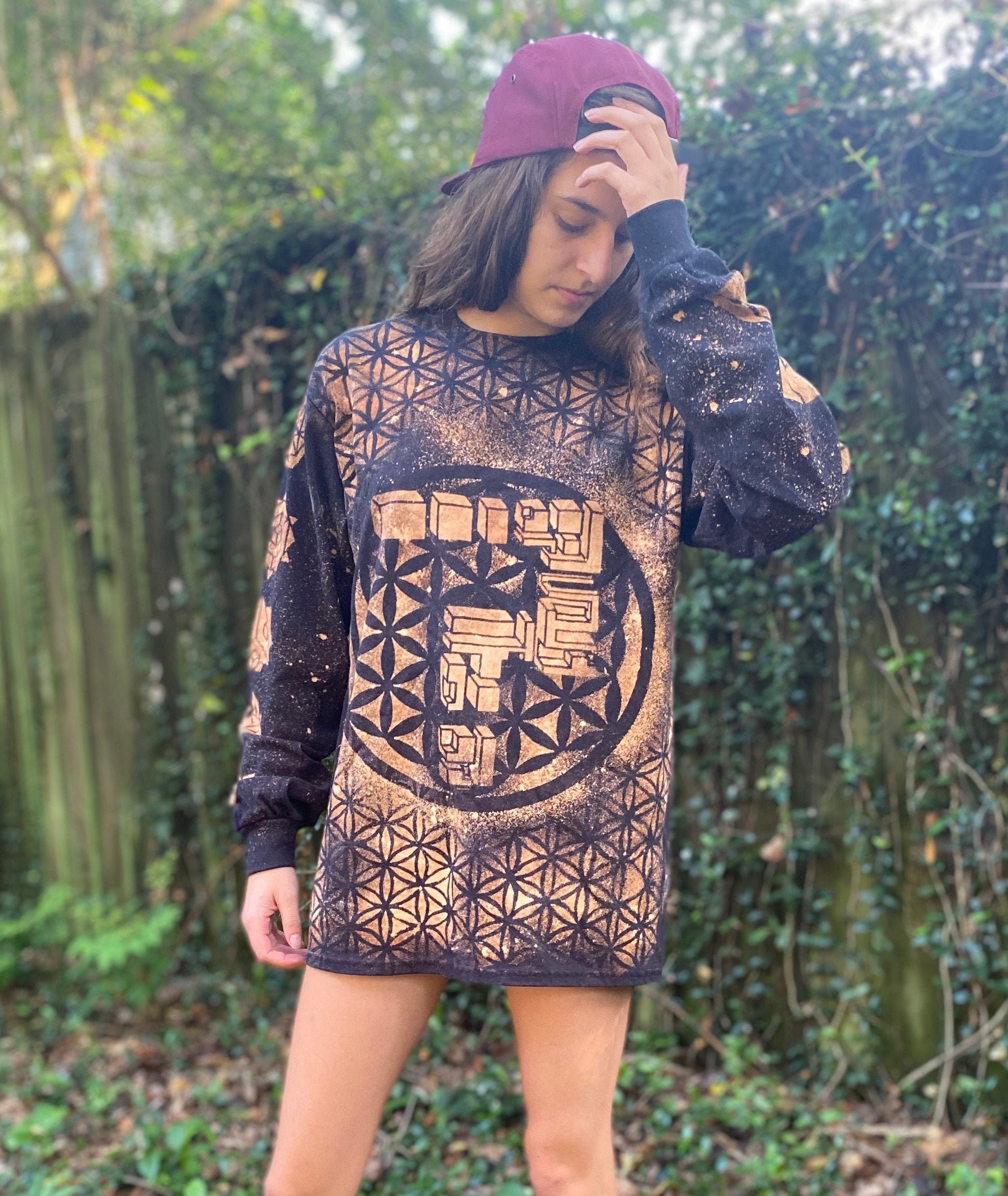 LGB Tシャツ　総柄　ブリーチ Bleach Dye Tipper Sacred Geometry 64 Point Star Long Sleeve Shirt