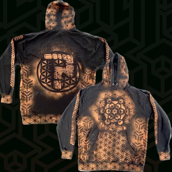 Bleach Dye Tipper Sacred Geometry 64 point Star Hoodie