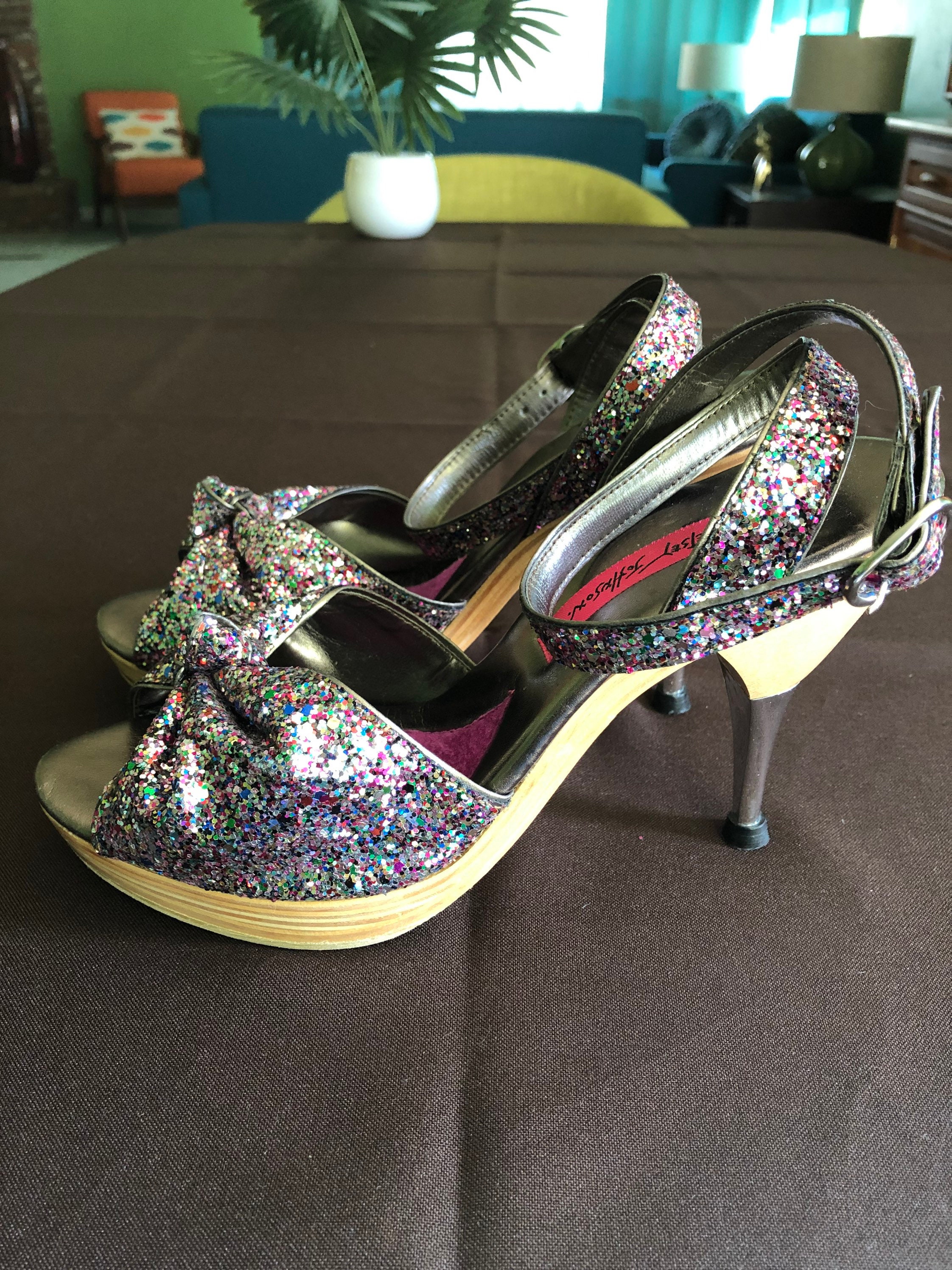 Betsey Johnson Glitter Ankle Strap Polly Mules. Size 8 Etsy