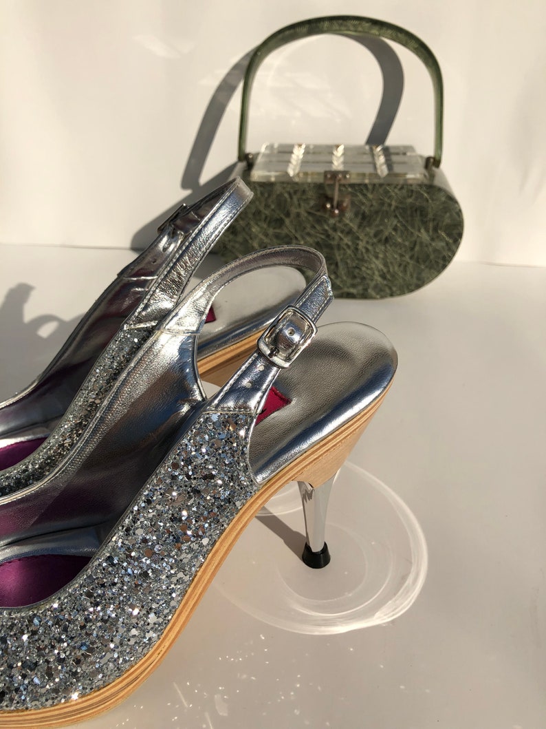 Betsey Johnson Silver Glitter Polly Mules. Size 6 | Etsy