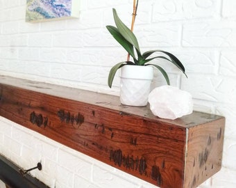 Distressed rustic walnut mantlepiece custom length made to order