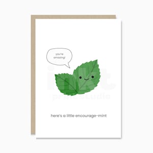 Carte d'encouragement édifiante drôle imprimable - jolies herbes souriantes à la menthe - jeu de mots encourager-menthe - salutation minimaliste en téléchargement numérique instantané
