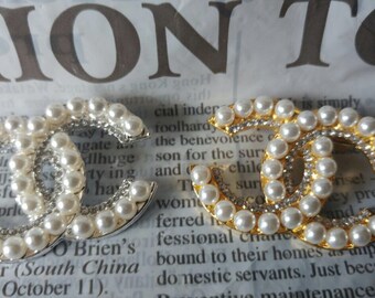 Quality Rhinestone and Pearl Brooch, Rhinestone Silver Brooch, Rhinestone Gold Brooch, Wedding Favours, Graduation Gift
