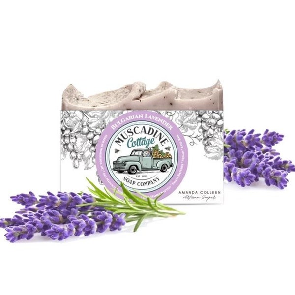 BULGARIAN LAVENDER - Luxury Bath Soap, Unrefined African Shea Butter, Lavender Buds & Chamomile Flowers, Organic Oils, Muscadine Cottage