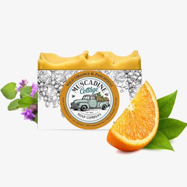 Wild Orange & Patchouli - Bath Soap,Unrefined African Shea Butter, Organic Marula, Moringa, Meadowfoam, Rosehip, Muscadine Cottage Soap Co