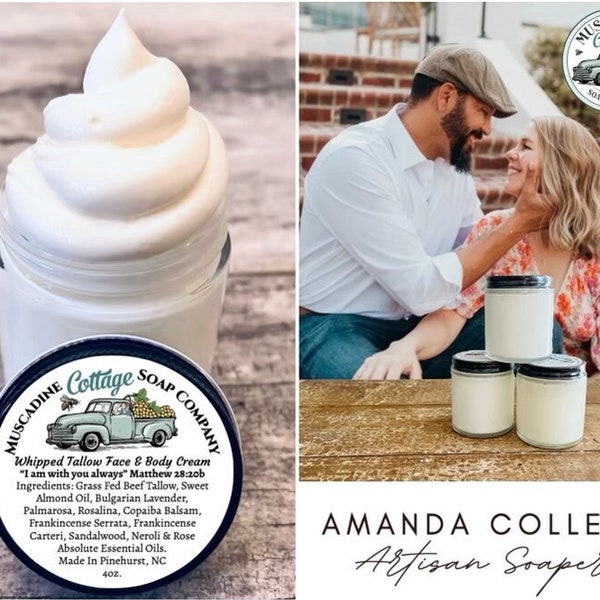 ANTI-AGING TALLOW: Face & Body Cream - Grass Fed and Finished Beef Tallow, Anti-Aging Essential Oil Blend, Muscadine Grape Seed Oil, Natural