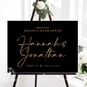 Wedding Welcome Sign |  12x18, 18x24 or 24x36 | Simple Modern Elegant Gold Black | JPEG+PDF Digital Files | Hassle free, customized by me!