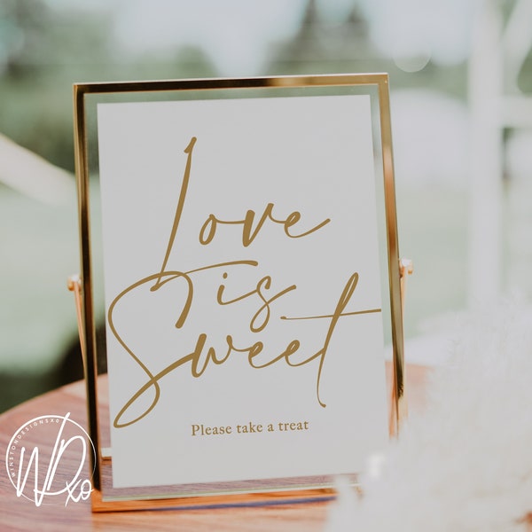 Love Is Sweet Dessert Bar | Printable Sign | Instant PDF+JPEG download | 5x7+8x10 | Elegant Gold Text | For Wedding, Bridal Shower | Theme 2
