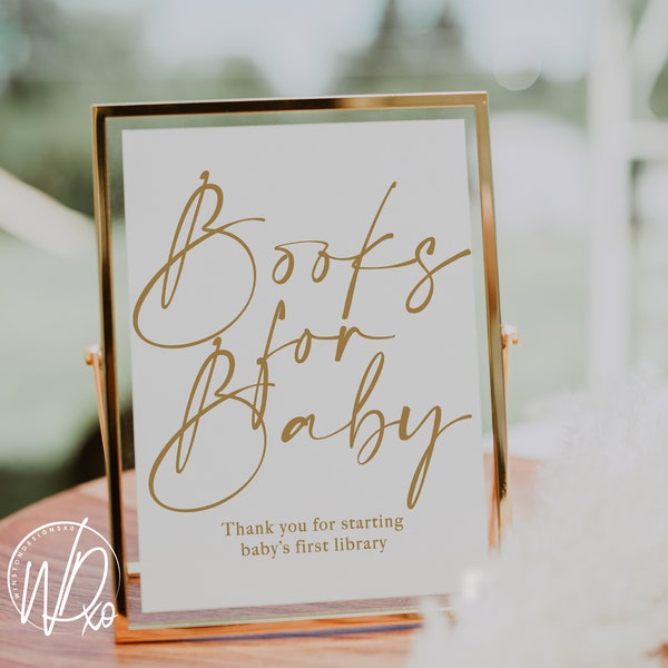 Baby Shower Books For Baby's Library | Printable Sign | Instant PDF+JPEG download | 5x7+8x10 | Elegant Gold Text | Theme 2