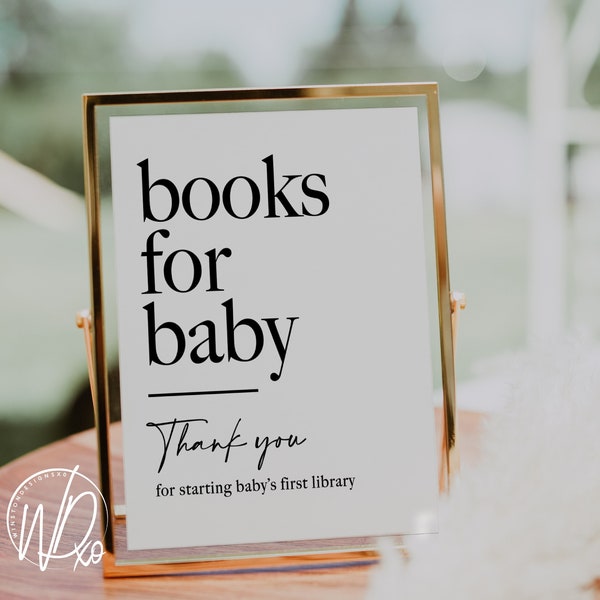 Baby Shower Books For Baby's Library | Printable Sign | Instant PDF+JPEG download | 5x7+8x10 | Elegant Modern Black White Theme