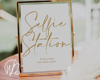 Selfie Station Photo Booth | Drukowany znak | Natychmiastowe pobieranie PDF+JPEG | 2 rozmiary: 5x7+8x10 | Elegancki złoty tekst | Na wesele | Motyw 2