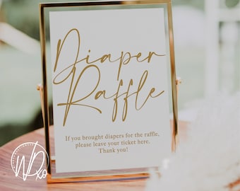 Rifa de pañales de baby shower / Signo imprimible / Descarga instantánea de PDF+JPEG / 5x7+8x10 / Texto dorado elegante / Tema 2