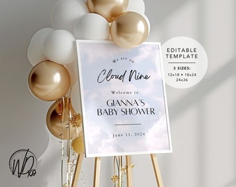 Baby Shower Welcome Sign |  Editable Template | Instant Download | Edit FREE in Canva | Sizes 12x18, 18x24, 24x36 | We Are On Cloud Nine