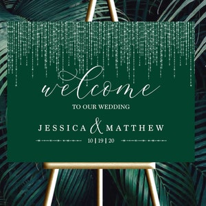 Wedding Welcome Sign |  12x18, 18x24 or 24x36 | Elegant Dark Emerald Green | Digital files JPEG+PDF | Customized by ME within 48 hours