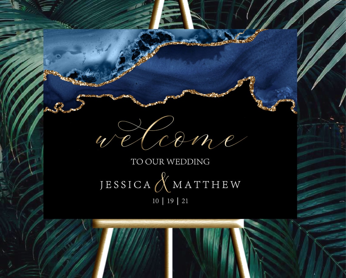 Wedding Welcome Sign 12x18 18x24 or 24x36 Dark Navy Blue image 1