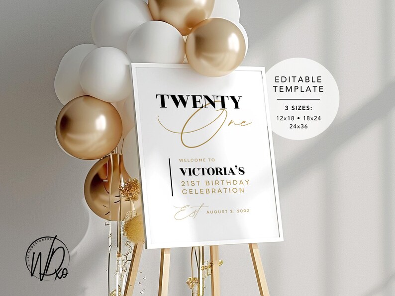 21st Birthday Welcome Sign | Editable Template | Instant Download ...