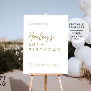 Birthday Welcome Sign Editable Template Instant Download Edit FREE in Canva Sizes 12x18, 18x24, 24x36 Modern White Gold image 6