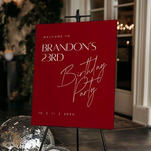 Birthday Party Welcome Sign | Editable Template | Instant Download | Edit FREE in Canva | Sizes 12x18, 18x24, 24x36 | Modern Simple Red