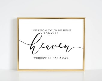 May include: A framed print with a gold frame and white background. The text reads "We know you'd be here today if heaven weren't so far away".