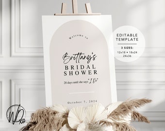 Bridal Shower Welcome Sign |  Editable Template | Instant Download | Edit FREE in Canva | Sizes 12x18, 18x24, 24x36 | Modern Neutral Taupe
