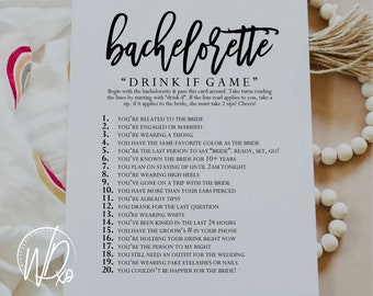 Bachelorette Drink If Game - PRINTABLE GAME - Instant Download! For Bachelorette Party - PDF File